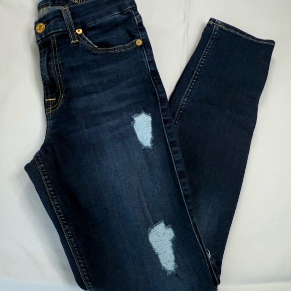 7 For All Mankind Blue Skinny Jeans with Classic Indigo Hue - Picture 2 of 9